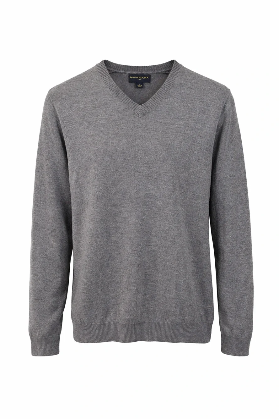 Banana Republic V Neck Sweater Gray 100% Cotton Classic Lightweight Large